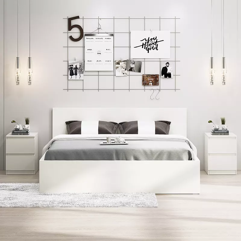 现代 MDF 板床设计床带储物木床架卧室家具套装