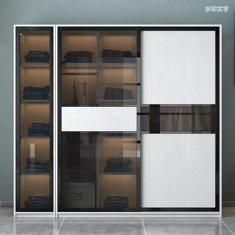 玻璃木质 3 门欧式转角系统滑动型壁橱简单衣柜设计